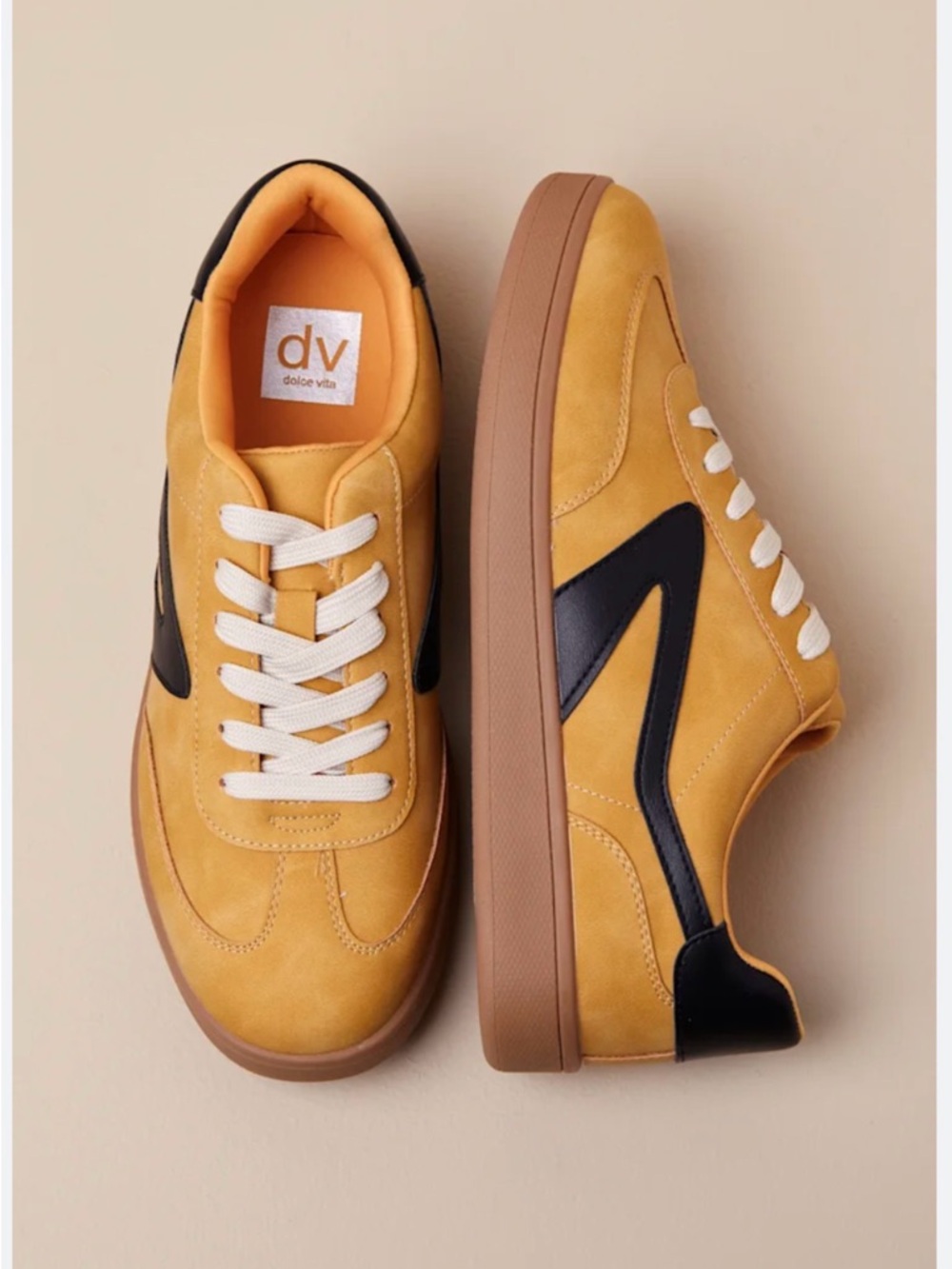DV by Dolce Vita Men's Mustard Yellow and Black Low-Top Sneakers